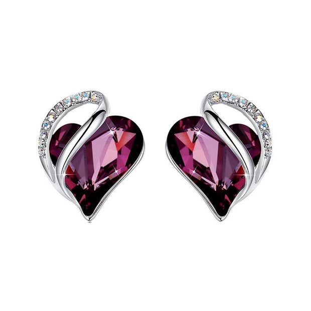 Natural Various Gemstone Birthstone Crystal Love Stud Earrings (Extra 40% Off | USE CODE: FS40) Earrings BS 02a-February-Amethyst Dark Pink