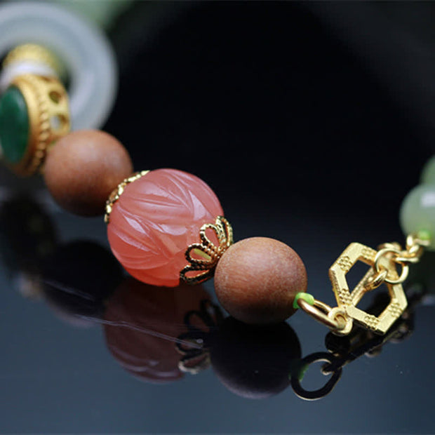 Buddha Stones Natural Hetian Jade Amber Lotus Red Agate Luck Abundance Bracelet Bracelet BS 4
