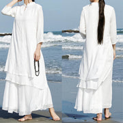 Buddha Stones 2Pcs White Tai Chi Meditation Yoga Zen Cotton Linen Clothing Top Pants Women's Set Clothes BS 5