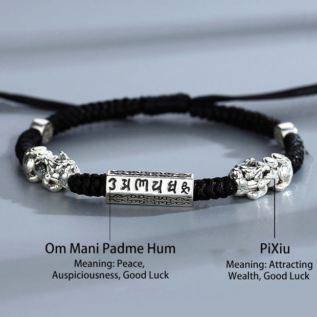 Buddha Stones Double PiXiu Feng Shui Copper Coin Om Mani Padme Hum String Bracelet Bracelet BS 3