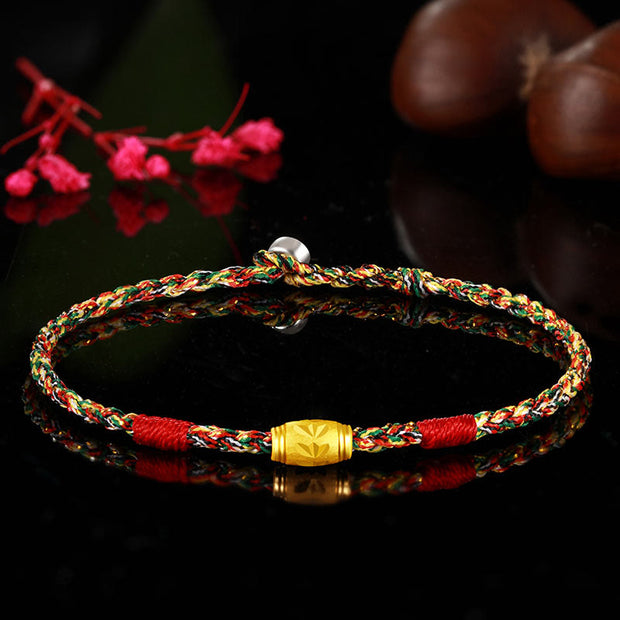 Buddha Stones 999 Gold Lucky Bead Eight Thread Peace Knot Weave Protection Strength Handcrafted Bracelet