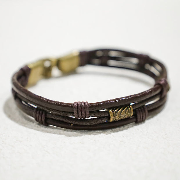 Buddha Stones Vintage Leather Wrist Band Brown Rope Layered Bracelet Bangle Bracelet BS 4