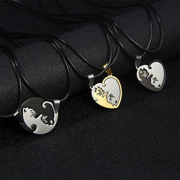 Buddha Stones Yin Yang Symbol Cats Couple Necklace Necklaces & Pendants BS 2