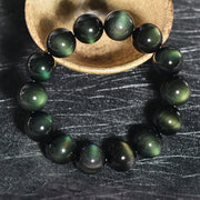Buddha Stones Natural Green Eye Obsidian Wealth Bracelet Bracelet BS 6