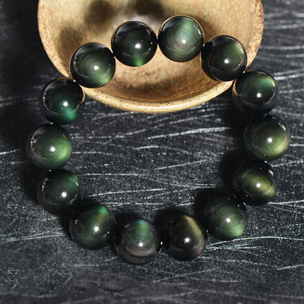 Buddha Stones Natural Green Eye Obsidian Wealth Bracelet
