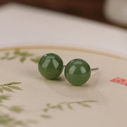 Buddha Stones 925 Sterling Silver Round Cyan Jade Healing Calm Stud Earrings Earrings BS 8mm Cyan Jade-Silver