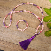 Buddha Stones 108 Mala Beads Amethyst Rose Quartz Spiritual Healing Tassel Bracelet Mala Bracelet BS main
