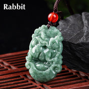 Buddha Stones Natural Jade 12 Chinese Zodiac Prosperity Necklace Pendant Necklaces & Pendants BS Rabbit