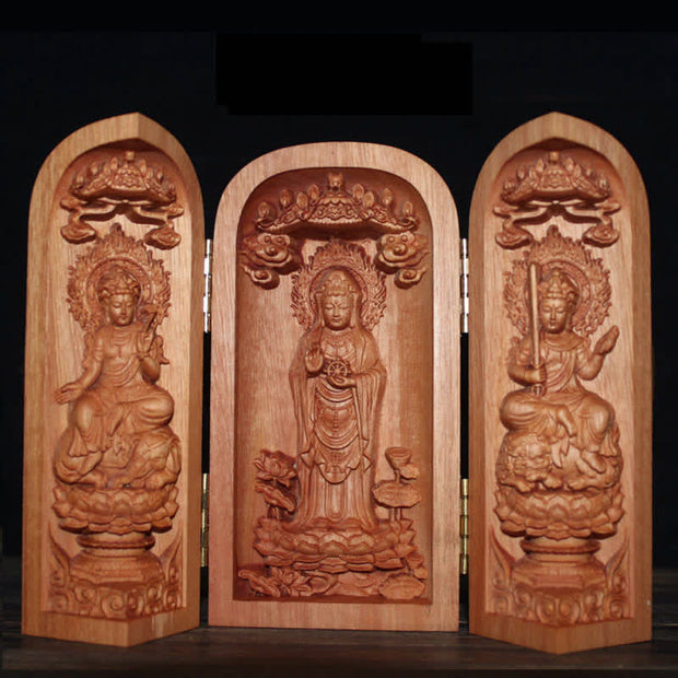 Buddha Stones Avalokitesvara Kwan Yin Buddha Cherry Wood Compassion Home Decoration Altar Prayer Altar BS Nanhai Avalokitesvara Kwan Yin