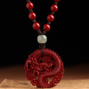 Buddha Stones Year Of The Dragon Natural Cinnabar Hetian Jade Bead Copper Coin Attract Wealth Strength Necklace Pendant Necklaces & Pendants BS Cinnabar Dragon Bead Chain