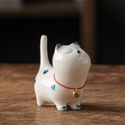 Buddha Stones Mini Lucky White Cat Kitten Tea Pet Ceramic Home Desk Figurine Decoration Decorations BS White Kitten(Bell Style) 8.9cm*3.7cm*7.6cm