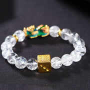 Buddha Stones Color-Changing Pixiu White Crystal Dice Wealth Bracelet Bracelet BS 3
