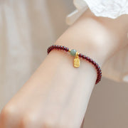 Buddha Stones Natural Strawberry Quartz Garnet Jade Lucky Fortune Fu Character Healing Charm Bracelet Bracelet BS 14