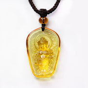 Buddha Stones Tibetan Buddha Liuli Crystal Serenity Necklace Pendant Necklaces & Pendants BS Yellow Buddha