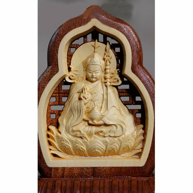 Buddha Stones Guru Rinpoche Buddha Padmasambhavan Serenity Wood Engraved Statue Figurine Decoration Decorations BS 8