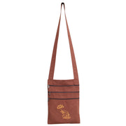 Buddha Stones Spiritual Mind Practice Lotus Embroidered Cotton Shoulder Bag Crossbody Bag Bag BS Brown Lotus Flower Spiritual Practice Bag
