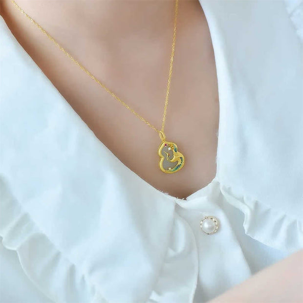 Buddha Stones White Jade Phoenix Copper Protection Necklace Pendant Necklaces & Pendants BS 2