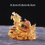 Buddha Stones Feng Shui Dragon Turtle Coins Handmade Liuli Crystal Luck Art Piece Home Office Decoration Decorations BS Gold Small
