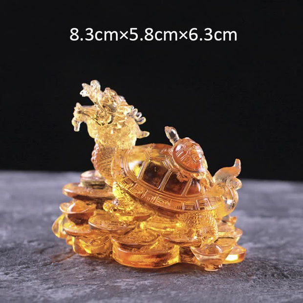Buddha Stones Feng Shui Dragon Turtle Coins Handmade Liuli Crystal Luck Art Piece Home Office Decoration Decorations BS Gold Small