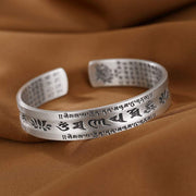 Buddha Stones 999 Sterling Silver Om Mani Padme Hum Lotus Wisdom Bracelet Bangle