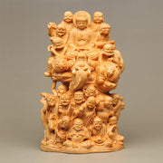 Buddha Stones Handmade Thuja Sutchuenensis Wood Eighteen Arhats Statue Purify Decoration Decorations BS 15*9cm