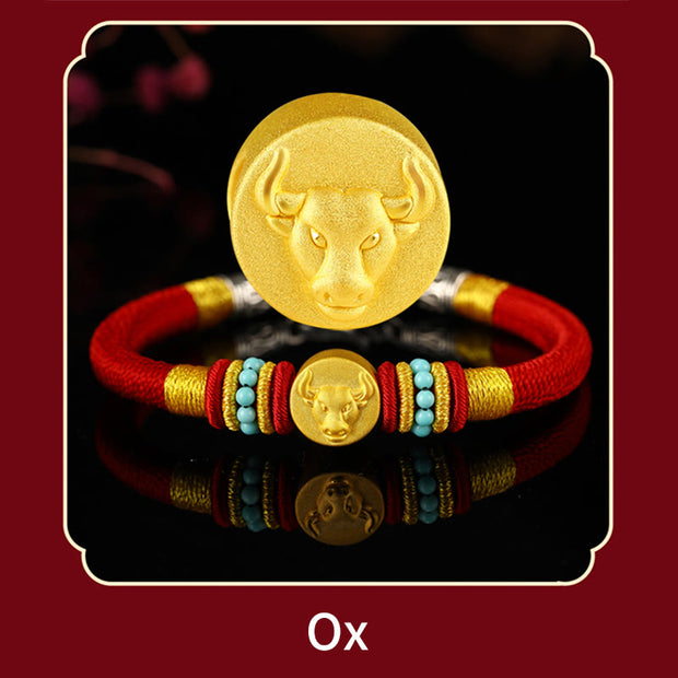 Buddha Stones 999 Gold Chinese Zodiac Om Mani Padme Hum King Kong Knot Protection Handcrafted Bracelet Bracelet BS 7
