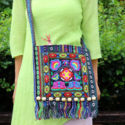 Buddha Stones Tibetan Handmade Embroidered Camellia Canvas Shoulder Bag Crossbody Bag Crossbody Bag BS 10