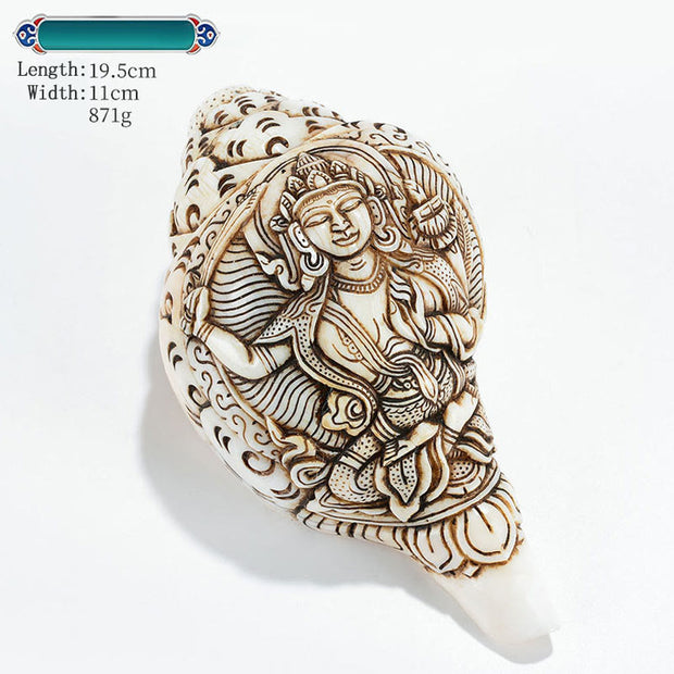 Buddha Stones Tibetan Handmade Engraved Shankha Buddha Avalokitesvara Conch Shell Wealth Decoration