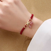 Buddha Stones Strawberry Quartz Crystal Endless Knot Love Healing Red String Weave Bracelet