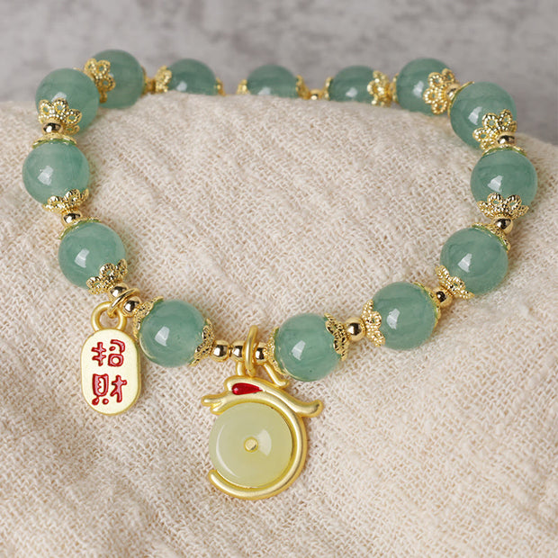 Buddha Stones Year of the Dragon Red Agate Green Aventurine Peace Buckle Fu Character Lucky Fortune Bracelet