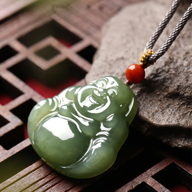 Buddha Stones Laughing Buddha Hetian Jade Abundance Necklace String Pendant Necklaces & Pendants BS 3