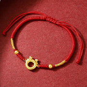 Buddha Stones 999 Sterling Silver Year of the Dragon Peace Buckle Golden Dragon Luck Red Rope Braided Bracelet Bracelet BS 1