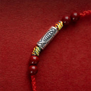 Buddha Stones 925 Sterling Silver Koi Fish Cinnabar Bead Wealth Handcrafted Braided Bracelet Anklet Bracelet Anklet BS 6