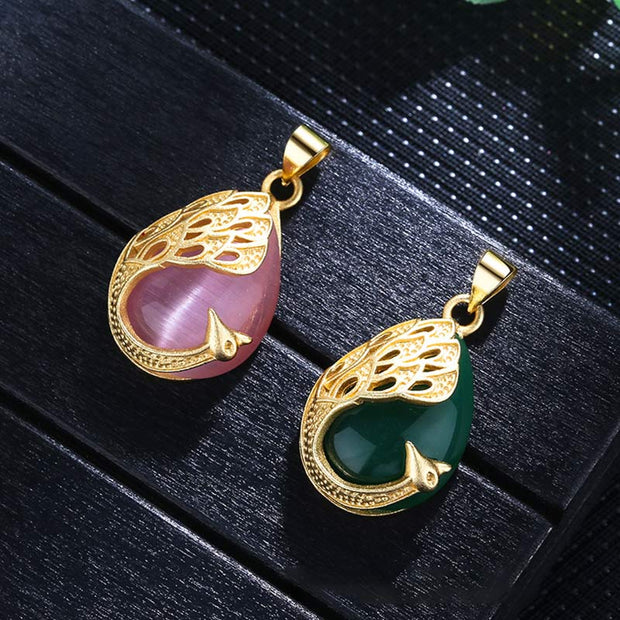 Buddha Stones Pink Crystal Green Chalcedony Peacock Copper Soothing Love Necklace Pendant Necklaces & Pendants BS 2