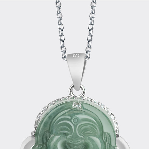 Buddha Stones 925 Sterling Silver Laughing Buddha Jade Abundance Necklace Chain Pendant Necklaces & Pendants BS 6