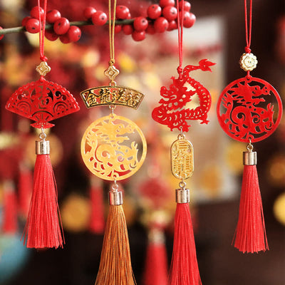 Buddha Stones Year of the Dragon Fu Character Protection Tassel Chinese New Year Spring Festival Hanging Decoration