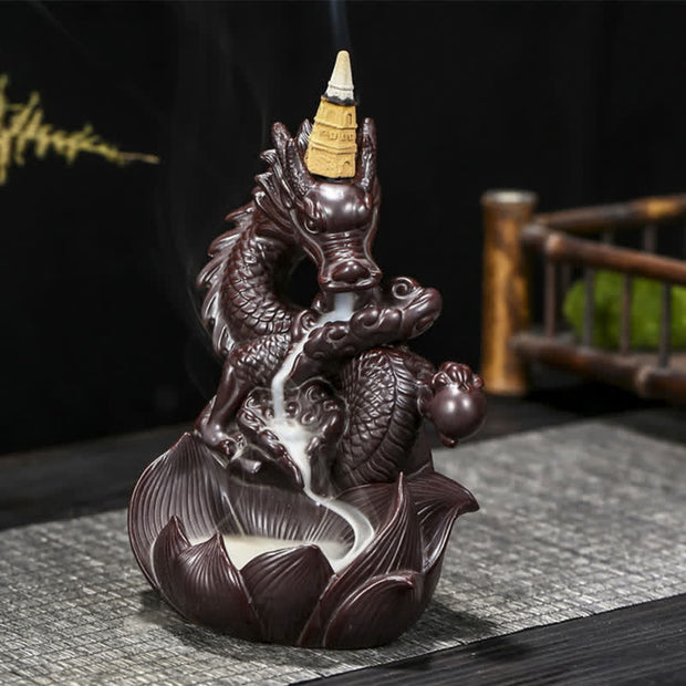 Buddha Stones Dragon Lotus Pattern Strength Protection Ceramic Incense Burner Decoration Incense Burner BS 2