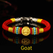 Buddha Stones 999 Gold Chinese Zodiac Om Mani Padme Hum King Kong Knot Protection Handcrafted Bracelet Bracelet BS Goat 19cm
