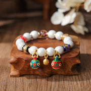 Buddha Stones Gold Swallowing Beast Family Charm Liuli Glass Colorful Porcelain Bead Luck Bracelet