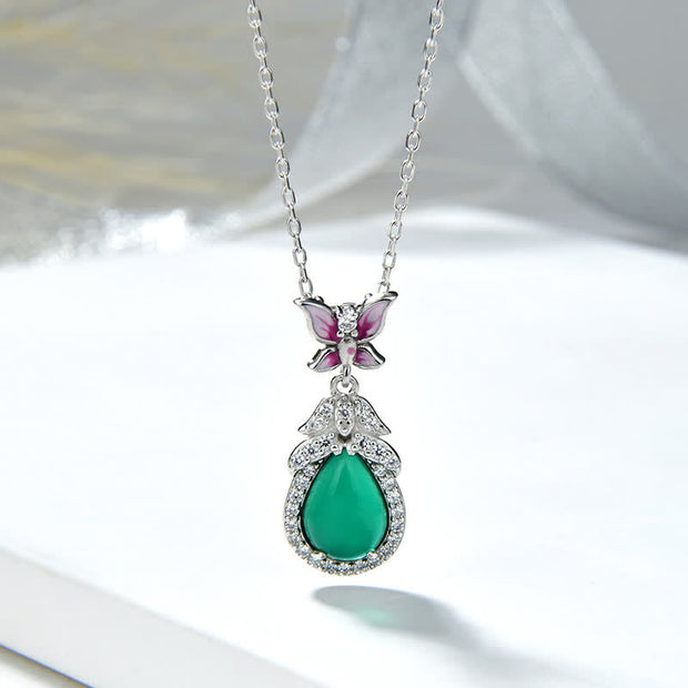 Buddha Stones 925 Sterling Silver Green Chalcedony Butterfly Zircon Courage Necklace Pendant Necklaces & Pendants BS Silver