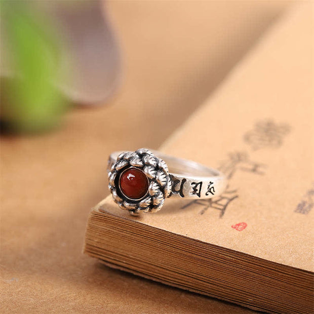 925 Sterling Silver Lotus Red Agate Confidence Blessing Ring (Extra 30% Off | USE CODE: FS30) Ring BS 1