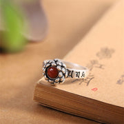 Buddha Stones925 Sterling Silver Lotus Red Agate Confidence Blessing Ring Ring BS 1