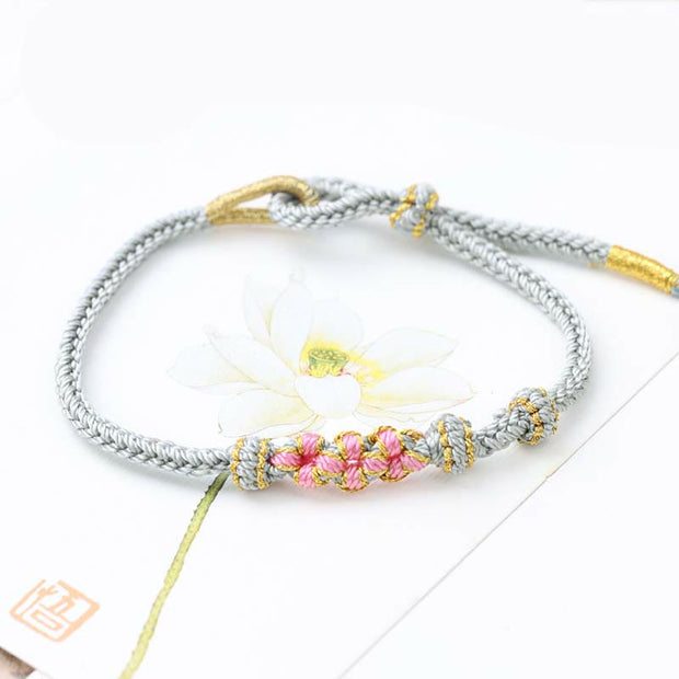Buddha Stones Handmade Three Peach Blossoms Luck Eight Strands Braided String Bracelet Bracelet BS Gray(Wrist Circumference 14-19cm)