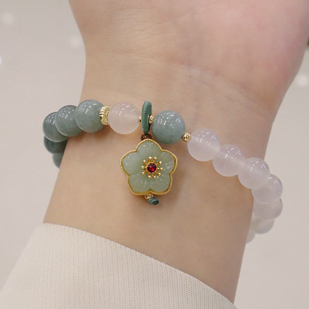 Buddha Stones White Agate Jade Lotus Flower Peace Buckle Protection Bracelet Bracelet BS 6