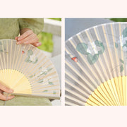 Buddha Stones Jasmine Flowers Handheld Bamboo Folding Fan