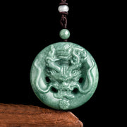 Buddha Stones Round Dragon Natural Jade Success Amulet Necklace Pendant Necklaces & Pendants BS 4