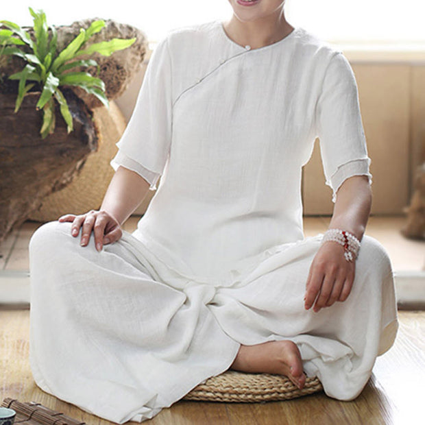 Buddha Stones Vintage Yoga Zen Prayer Spiritual Meditation Practice Plain Color Clothing Women's Set