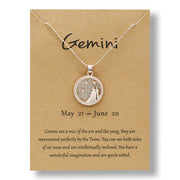 Buddha Stones 12 Constellations of the Zodiac Protection Round Pattern Pendant Necklace