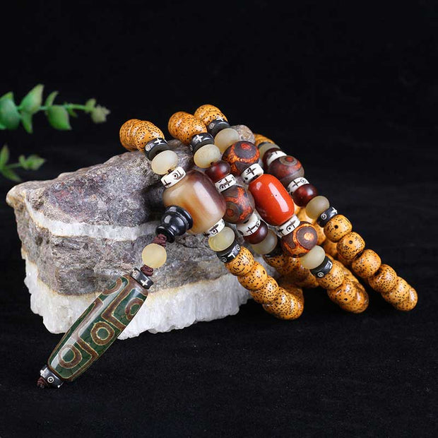 Buddha Stones Tibetan Nine-Eye Dzi Bead Mala Bodhi Seed Wealth Peace Bracelet Bracelet BS 1