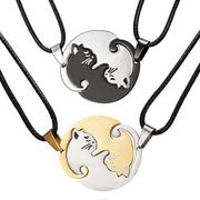 Buddha Stones Yin Yang Symbol Cats Couple Necklace Necklaces & Pendants BS 6